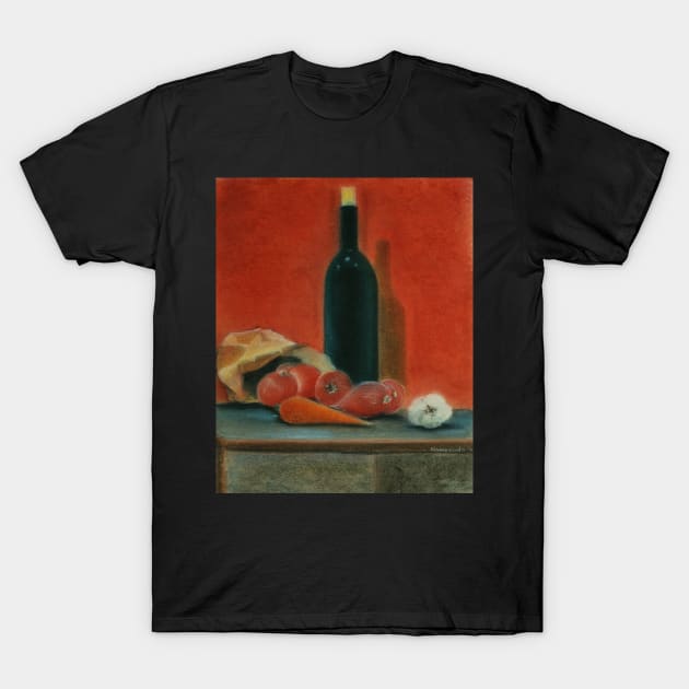 Onions, carrot,  garlic and a bottle of Wine... T-Shirt by KostasK